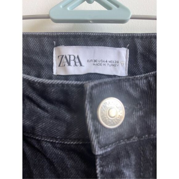 Zara Black Destroyed High-Waist Tapered Premium Denim - Picture 3 of 5